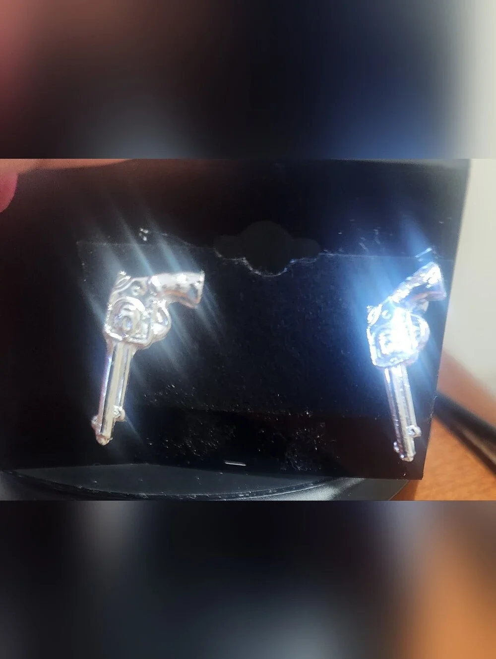 Silvertone Revolver Gun Charm Cufflinks - Pair